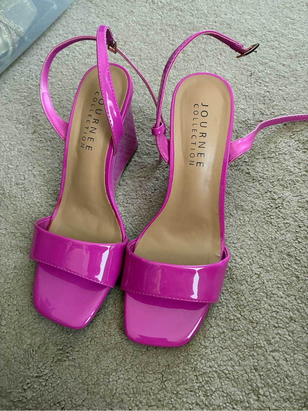 Journee Collection Hot Pink Patent Slingback Wedge Sandals size 9
